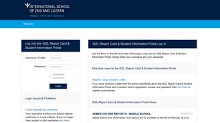 ISZL Report Card & Student Information Portal | Login