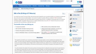 SBI e-File (E-filing of IT Returns) - State Bank of India - Personal Banking