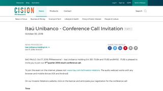 Itaú Unibanco - Conference Call Invitation - PR Newswire