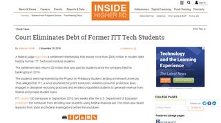 Court Eliminates Debt of Former ITT Tech Students - Inside Higher Ed
