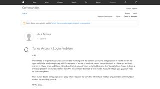 iTunes Account Login Problem - Apple Community - Apple Discussions