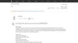 Can't log into iTunes account (error 0x80… - Apple Community