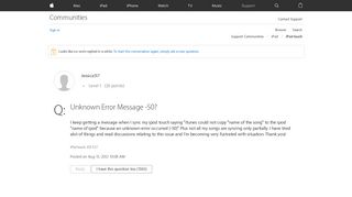 Unknown Error Message -50? - Apple Community