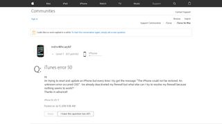 iTunes error 50 - Apple Community - Apple Discussions