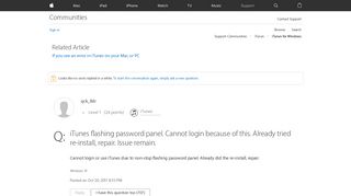 iTunes flashing password panel. Cannot lo… - Apple Community