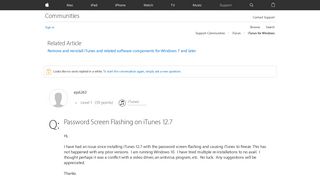 Password Screen Flashing on iTunes 12.7 - Apple Community