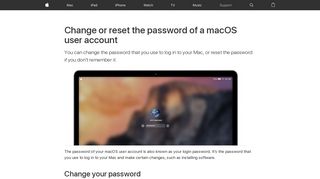 Change or reset the password of a macOS user account - Apple Support