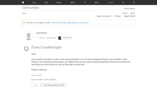 iTunes U student login - Apple Community - Apple Discussions