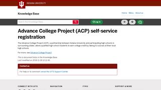 Advance College Project (ACP) self-service ... - IU Knowledge Base