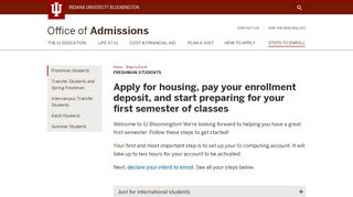 Freshman Students - Admissions: Indiana - Indiana University ...