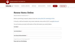Renew Items Online | Indiana University Libraries
