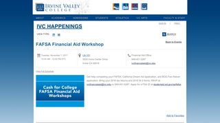 Irvine Valley College - FAFSA Financial Aid Workshop - Active Calendar