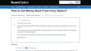 How to Get Money Back From Ivory Option? - Investors Forum