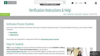 Verification Help - Ivy Tech Community College of Indiana