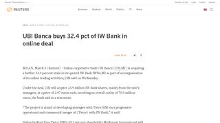 UBI Banca buys 32.4 pct of IW Bank in online deal | Reuters