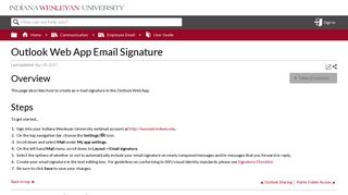 Outlook Web App Email Signature - Indiana Wesleyan University ...