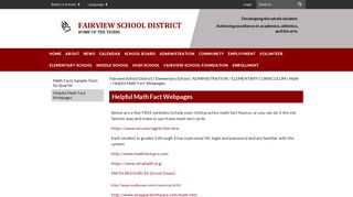 Helpful Math Fact Webpages - Fairview School District