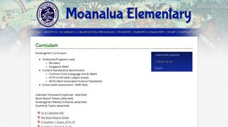 Curriculum – Kindergarten – Moanalua Elementary