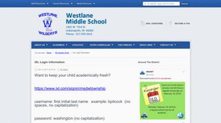 Welcome to Westlane Middle School » » IXL Login information
