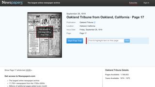 Oakland Tribune from Oakland, California on September 26, 1919 ...