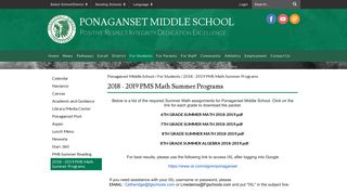 2018 - 2019 PMS Math Summer Programs - Ponaganset Middle School