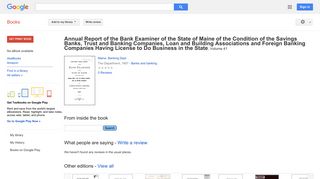 Annual Report of the Bank Examiner of the State of Maine of the ...