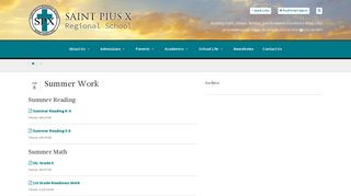 St. Pius X Regional School :: Summer Work