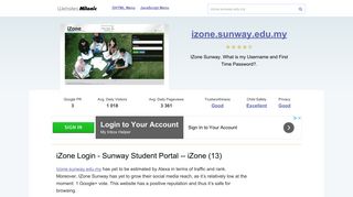 Izone.sunway.edu.my website. IZone Login - Sunway Student Portal ...