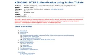 XEP-0101: HTTP Authentication using Jabber Tickets - XMPP