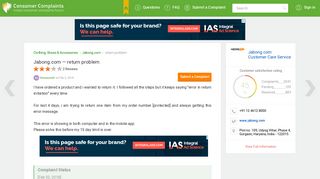Jabong.com — return problem - Indian Consumer Complaints Forum