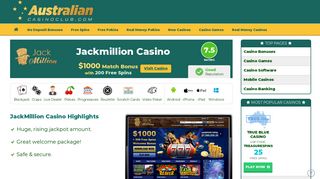 Jackmillion Casino - $1000 Sign Up Match Bonus + 200 Free Spins