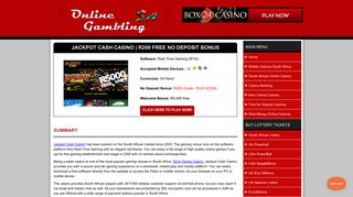 Jackpot Cash Casino Review | R200 Free No Deposit Bonus