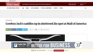 Cowboy Jack's saddles up in shuttered Zio spot at Mall of America ...