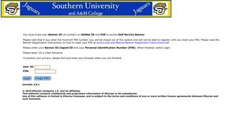 User Login - Self Service Banner - Southern University