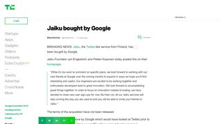 Jaiku bought by Google | TechCrunch