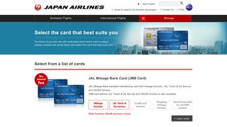 Select the card that best suits you - JAL Mileage Bank