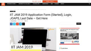 IIT JAM 2019 Application Form (Started), Login, JOAPS, Last Date ...