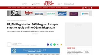 IIT JAM Registration 2019 begins: 5 simple steps to apply online ...