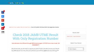 Check 2018 JAMB UTME Result With Only Registration Number
