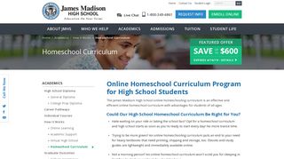 Online Homeschool Curriculum Program - James Madison High School