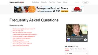 japan-guide.com user account - frequently asked questions