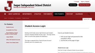 For Students / Student Access - Jasper Independent School District
