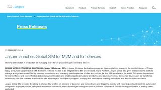 Jasper launches Global SIM for M2M and IoT devices | Cisco Jasper