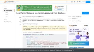 LoginForm: Compare username & password from database - Stack Overflow