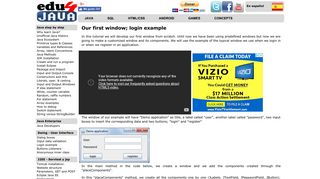 Java Swing tutorials: Our first window; login example - Edu4Java