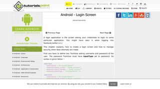 Android Login Screen - Tutorialspoint