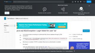 sql server - java.sql.SQLException: Login failed for user 'sa ...
