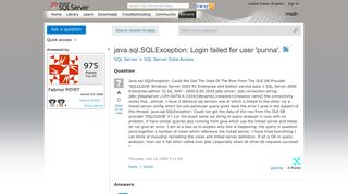 java.sql.SQLException: Login failed for user 'punna'. - MSDN ...
