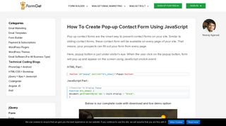 How To Create Pop-up Contact Form Using JavaScript | FormGet