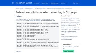 Authenticate failed error when connecting to Exchange - Atlassian ...